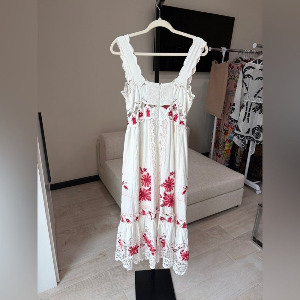 FarmRio: Richelieu Sunflower Linen-Blend Midi-Dre… - image 2